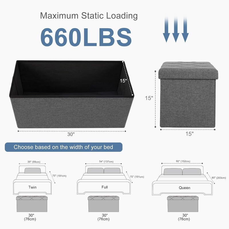 Gogoya Storage Ottoman Bench, Folding 76x38x38cm Foot Rest Stool Large Storage Seat,Linen Fabric Children Long Sofa Stool, Ottoman Bench with Lid Hollow Design for Bedroom, Dorm, Hallway (Grey) - Image 3