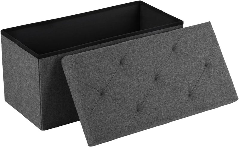 Gogoya Storage Ottoman Bench, Folding 76x38x38cm Foot Rest Stool Large Storage Seat,Linen Fabric Children Long Sofa Stool, Ottoman Bench with Lid Hollow Design for Bedroom, Dorm, Hallway (Grey) - Image 1