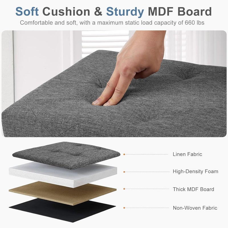 Gogoya Storage Ottoman Bench, Folding 76x38x38cm Foot Rest Stool Large Storage Seat,Linen Fabric Children Long Sofa Stool, Ottoman Bench with Lid Hollow Design for Bedroom, Dorm, Hallway (Grey) - Image 5