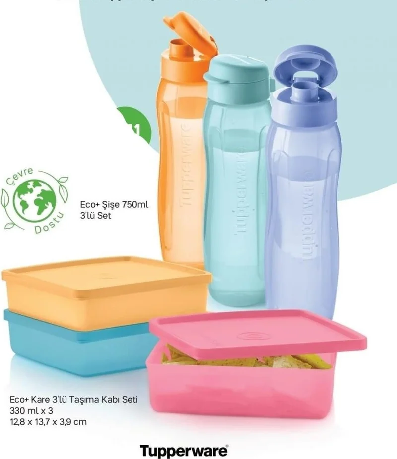 Tupperware Eco Bottle 3X750 ml Square 3 x 330ML Carrying Container Set of 6 Always With You