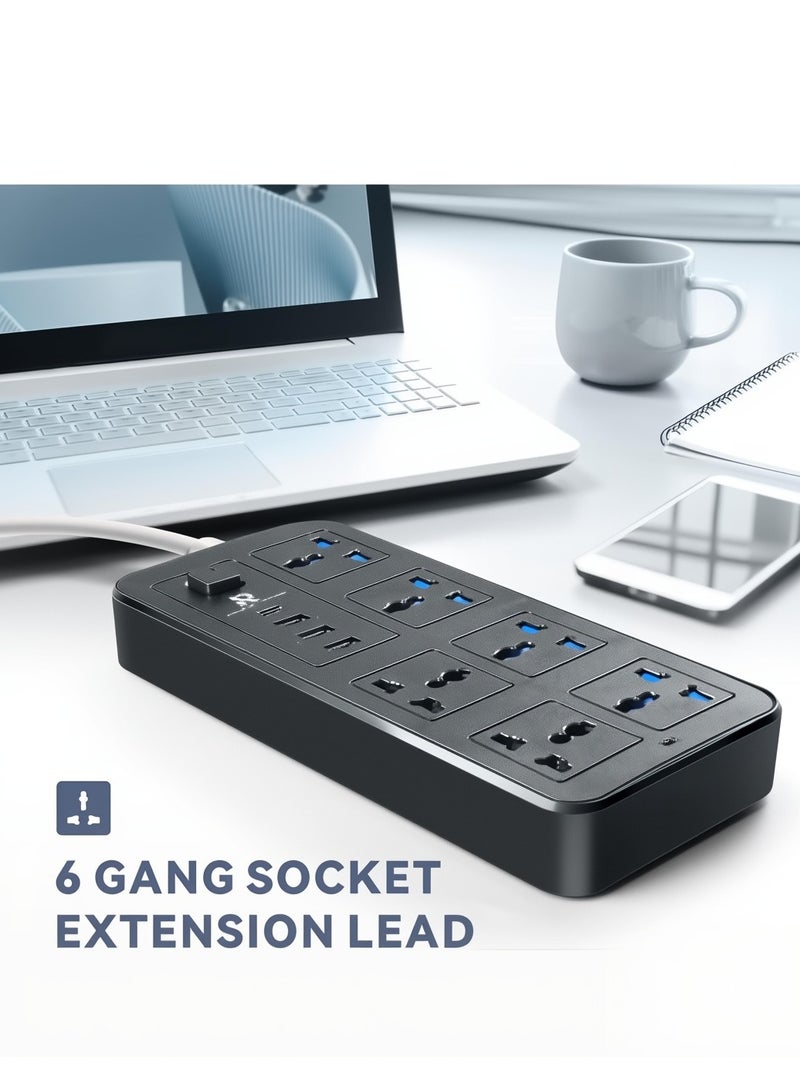 Ruinengda 5 meters Universal Extension Lead with Multiple Function UK Plug 3 Pin Socket Outlet with 6 Gang 3 USB Port 1 Type-C Port 5M Electric Socket Mains Strip for Home Kitchen and Office 5 meters 2000W power - Image 3