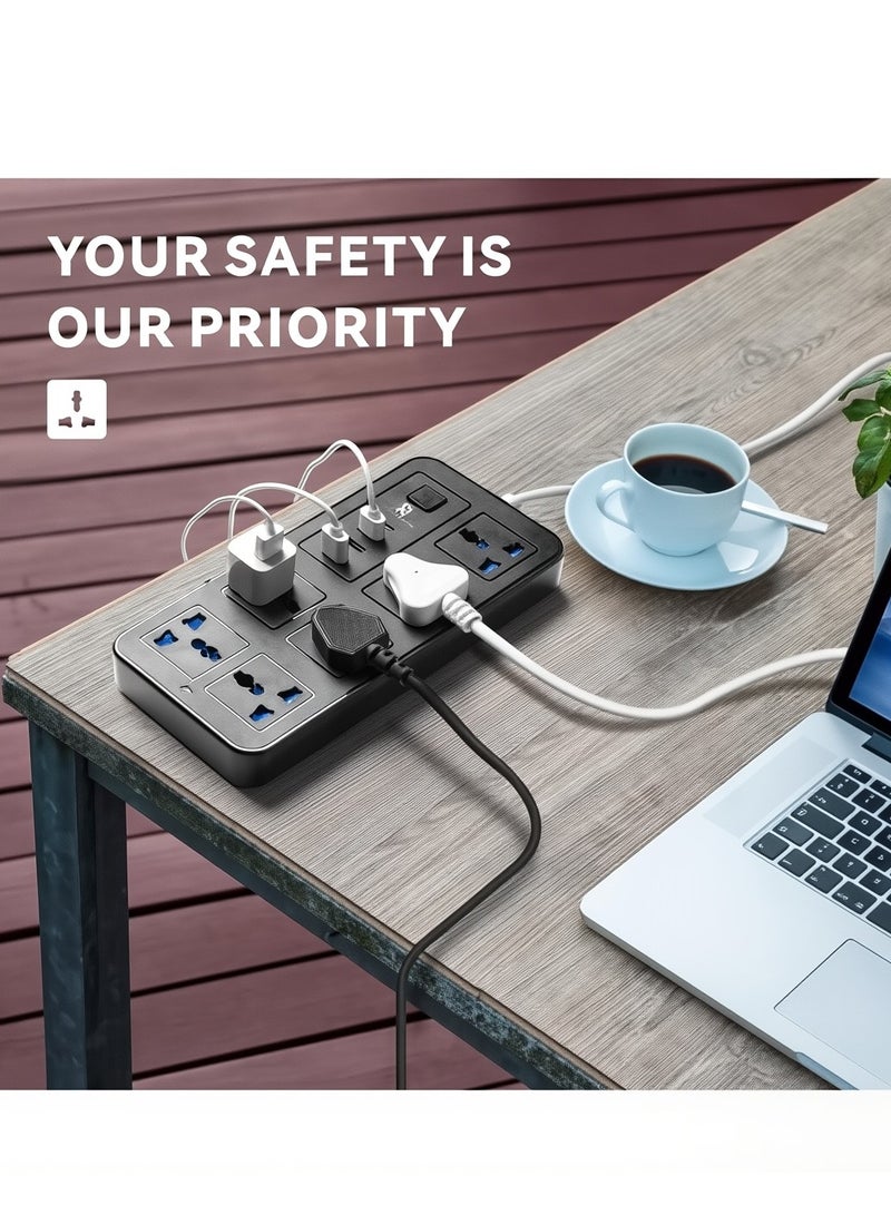 Ruinengda 5 meters Universal Extension Lead with Multiple Function UK Plug 3 Pin Socket Outlet with 6 Gang 3 USB Port 1 Type-C Port 5M Electric Socket Mains Strip for Home Kitchen and Office 5 meters 2000W power - Image 4