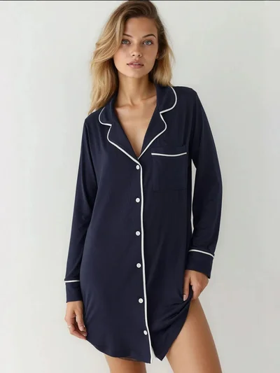 HICCUP Extra Soft Touch Relaxed Fit Mini Lounge Dress with Shirt Collar