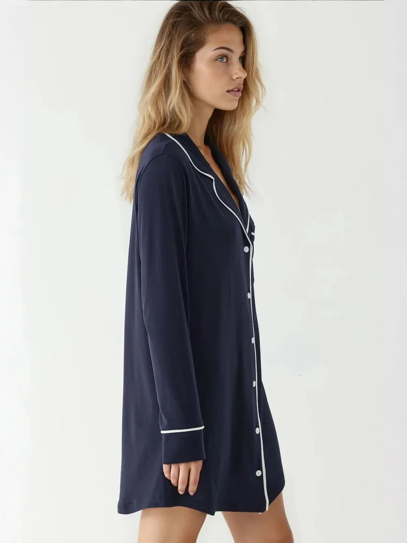 HICCUP Extra Soft Touch Relaxed Fit Mini Lounge Dress with Shirt Collar