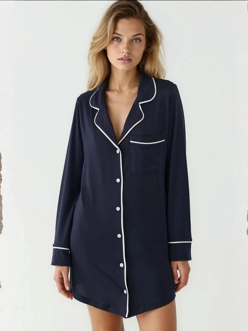 HICCUP Extra Soft Touch Relaxed Fit Mini Lounge Dress with Shirt Collar