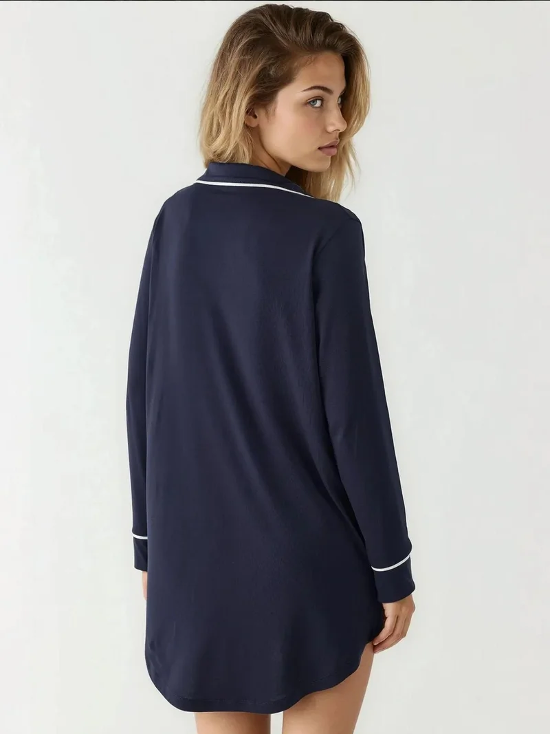 HICCUP Extra Soft Touch Relaxed Fit Mini Lounge Dress with Shirt Collar