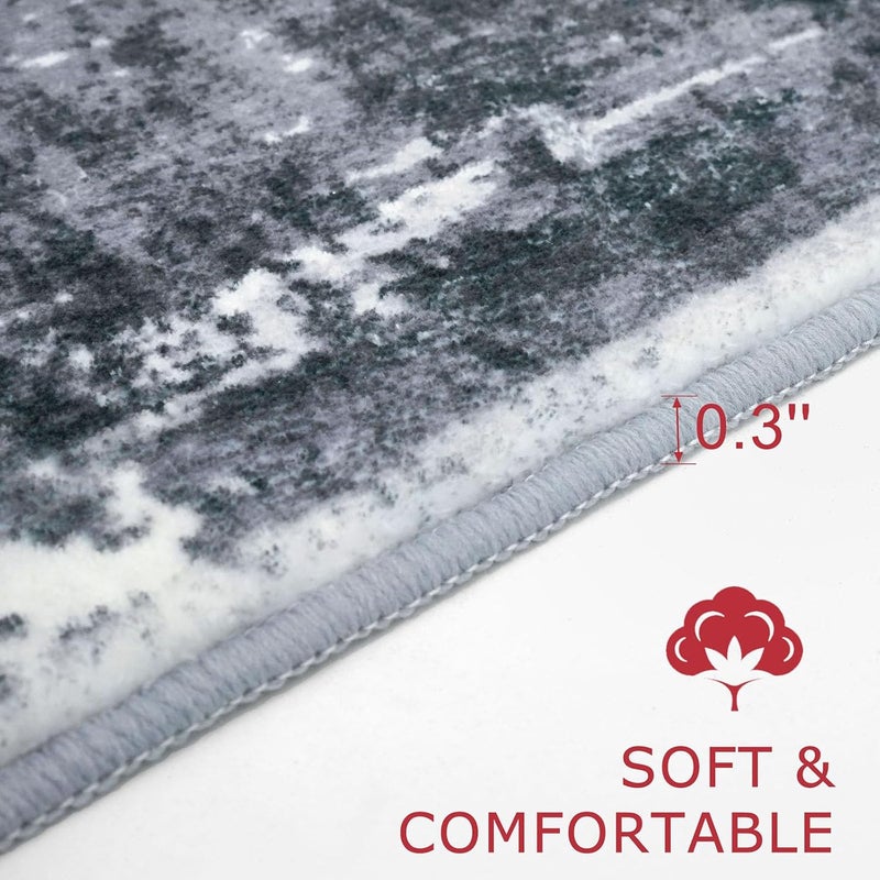 KOZYFLY Modern Abstract Runner Rug 2x6 Washable Grey/Black/Black Runners for Hallways Kitchen Runner Rug Non Slip Carpet Rug Runner Laundry Mat with Soft Low Pile for Entryway Bathroom Bedroom Kitchen - Image 5