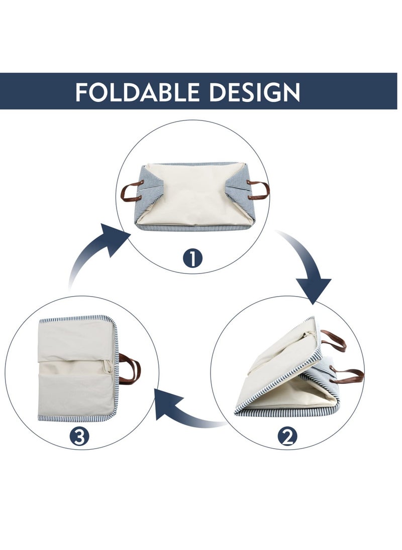 Excefore - Collapsible Laundry Washing Baskets with Lid, Extra Large Drawstring Canvas Storage Boxes,Suitable for Organising Clothes Toys (Navy Blue, XL) - Image 1