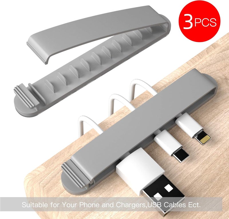 Pzoz Cable Clips, 3 Pack Cord Organizer Charger Cable Management for Organizing Home Office Desk Phone Car Cable Wire, Self Adhesive Cord Holders (Gray) - Image 2