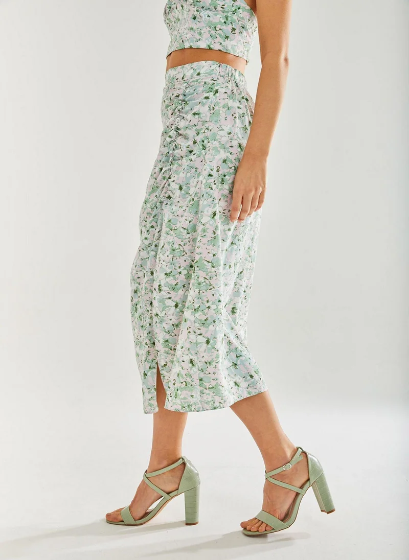 Liquorish Green Floral Midi Skirt