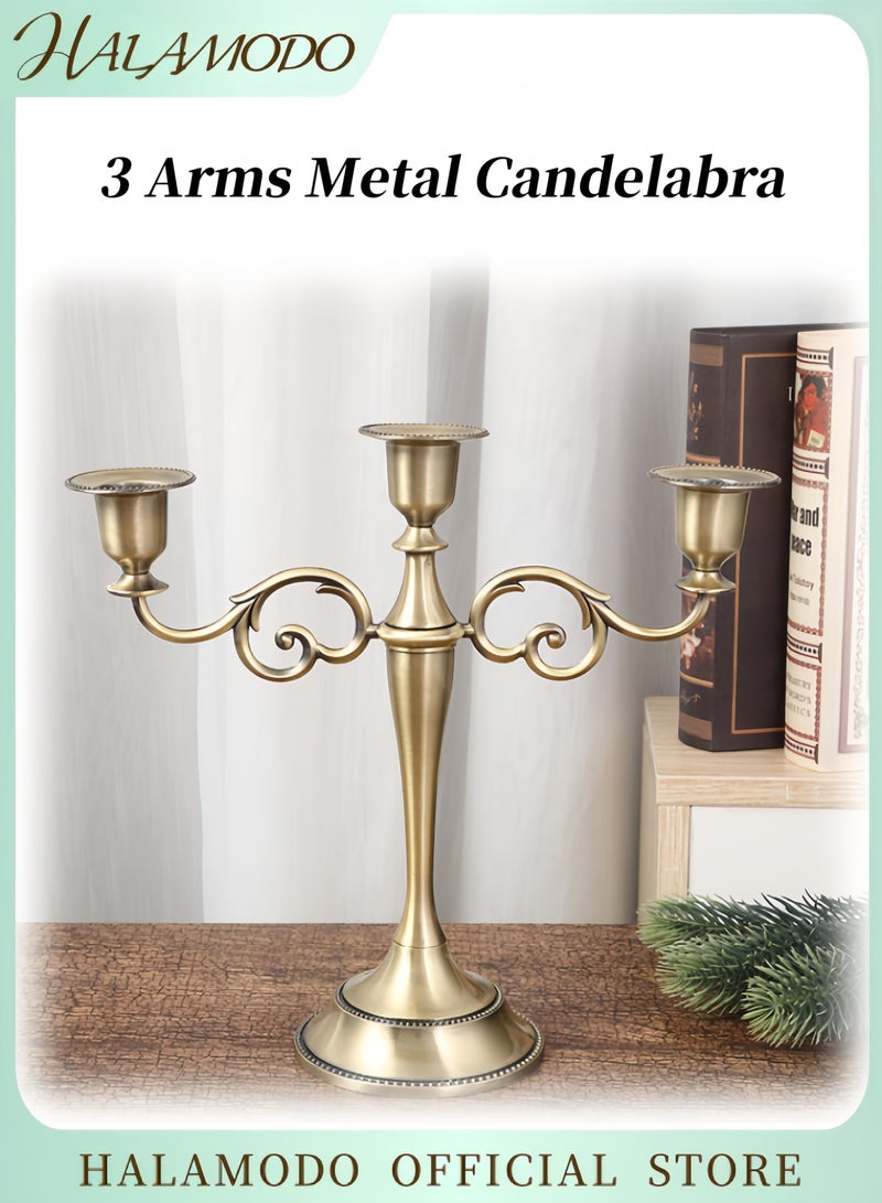 HALAMODO 3 Arms Metal Candelabra Candlestick European Elegant Candle Holder Bronze Candlestick Stand for Dining Table & Party & Wedding & Anniversary & Home Decor  - Image 1