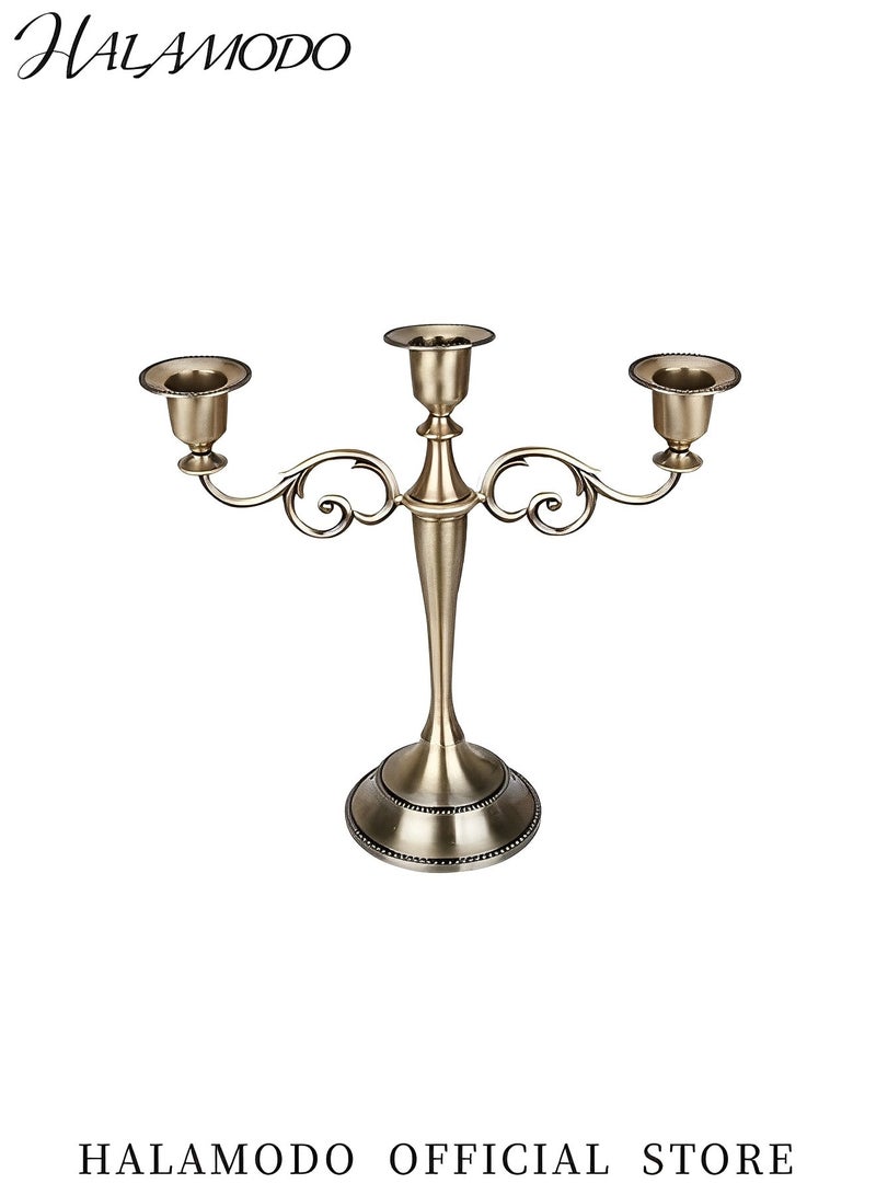 HALAMODO 3 Arms Metal Candelabra Candlestick European Elegant Candle Holder Bronze Candlestick Stand for Dining Table & Party & Wedding & Anniversary & Home Decor  - Image 2