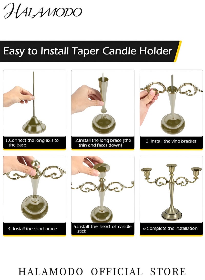 HALAMODO 3 Arms Metal Candelabra Candlestick European Elegant Candle Holder Bronze Candlestick Stand for Dining Table & Party & Wedding & Anniversary & Home Decor  - Image 3