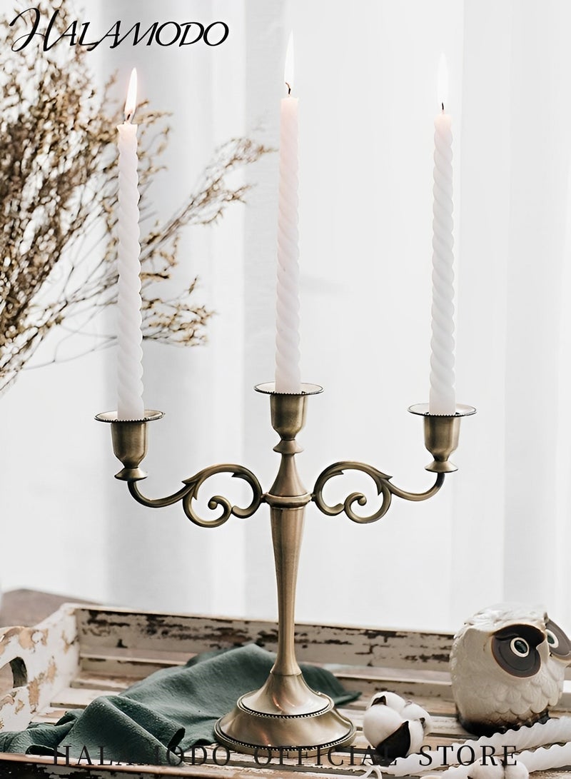 HALAMODO 3 Arms Metal Candelabra Candlestick European Elegant Candle Holder Bronze Candlestick Stand for Dining Table & Party & Wedding & Anniversary & Home Decor  - Image 5