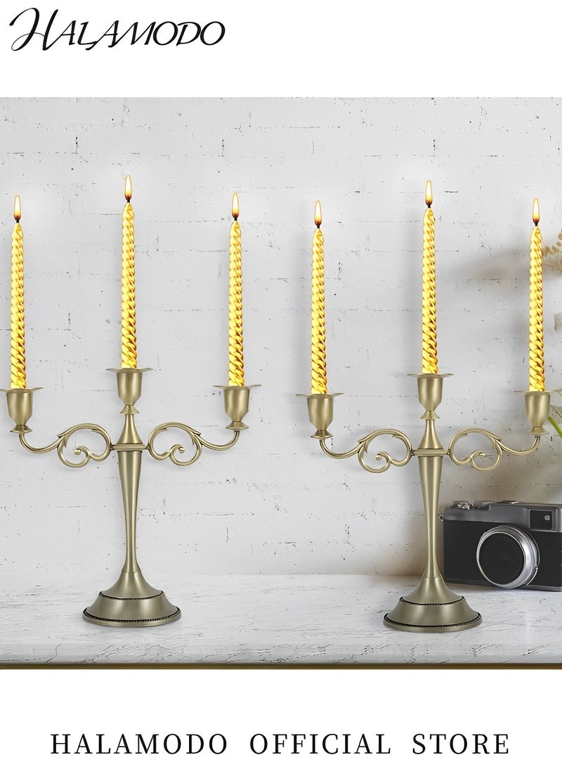 HALAMODO 3 Arms Metal Candelabra Candlestick European Elegant Candle Holder Bronze Candlestick Stand for Dining Table & Party & Wedding & Anniversary & Home Decor  - Image 4
