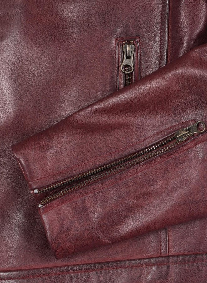 FJACKETS Cafe Racer Leather Jacket Men - Real Lambskin Natural Grain Leather Moto Style Jackets For Mens, Austin Maroon Leather Jacket Men, L - Image 5