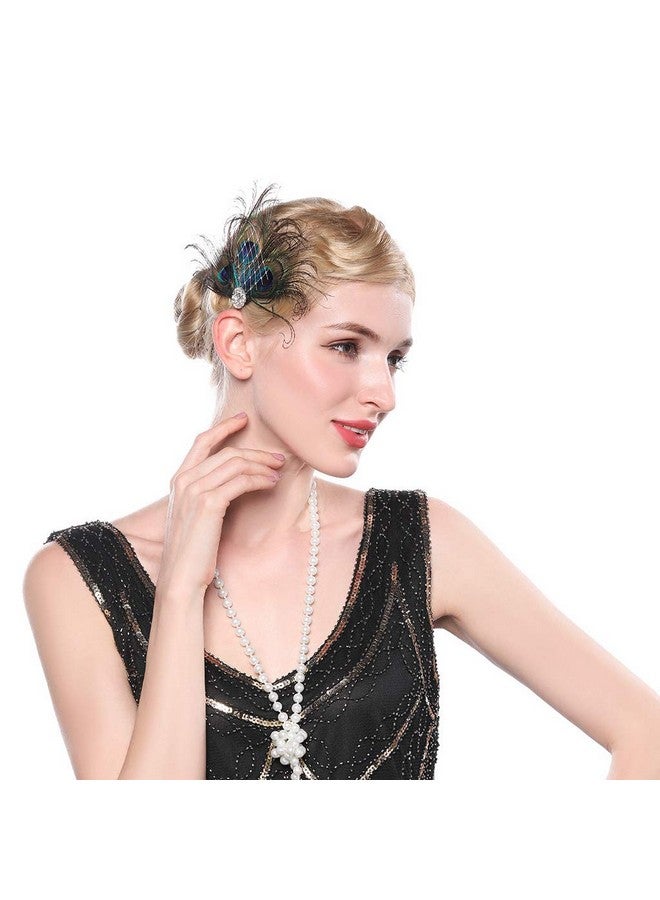 Aimimier 1920S Flapper Peacock Feather Hair Clip Crystal Great Gatsby Hair Piece Vintage Roaring 20S Prom Party Festival Hair Accessories For Women And Girls - Image 4