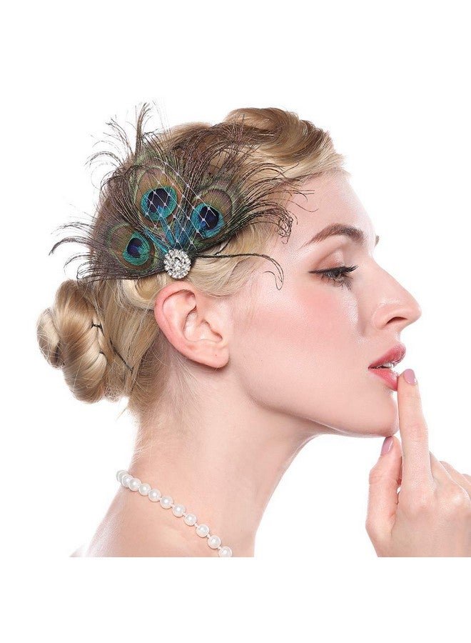 Aimimier 1920S Flapper Peacock Feather Hair Clip Crystal Great Gatsby Hair Piece Vintage Roaring 20S Prom Party Festival Hair Accessories For Women And Girls - Image 1