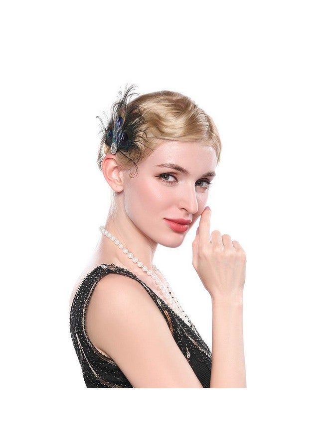 Aimimier 1920S Flapper Peacock Feather Hair Clip Crystal Great Gatsby Hair Piece Vintage Roaring 20S Prom Party Festival Hair Accessories For Women And Girls - Image 3