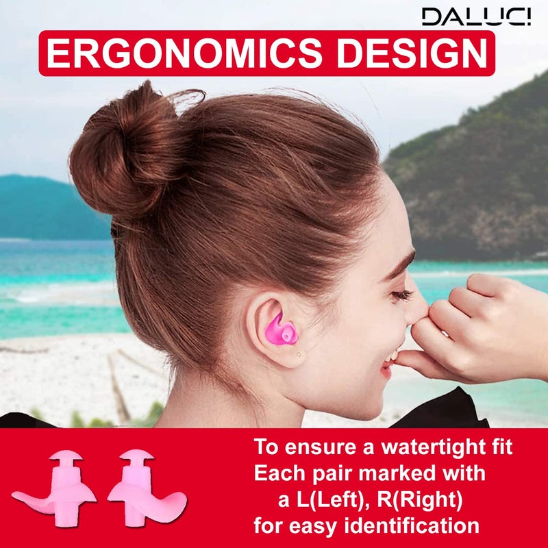 DALUCI 1 Pair Waterproof Ear Plugs for Swimming & Bathing | Silicone Noise Reduction Swim Earplugs for Adults, Men & Women | Reusable, Ultra-Soft, Comfortable (Pink) - Image 4