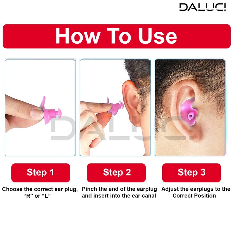 DALUCI 1 Pair Waterproof Ear Plugs for Swimming & Bathing | Silicone Noise Reduction Swim Earplugs for Adults, Men & Women | Reusable, Ultra-Soft, Comfortable (Pink) - Image 3