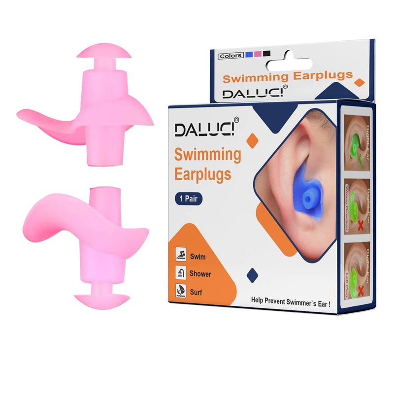 DALUCI 1 Pair Waterproof Ear Plugs for Swimming & Bathing | Silicone Noise Reduction Swim Earplugs for Adults, Men & Women | Reusable, Ultra-Soft, Comfortable (Pink) - Image 1