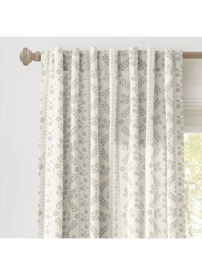 Lush Decor Doreen Delicate Floral Window Curtain Panel Pair, 52" W x 84" L, Gray - Image 1