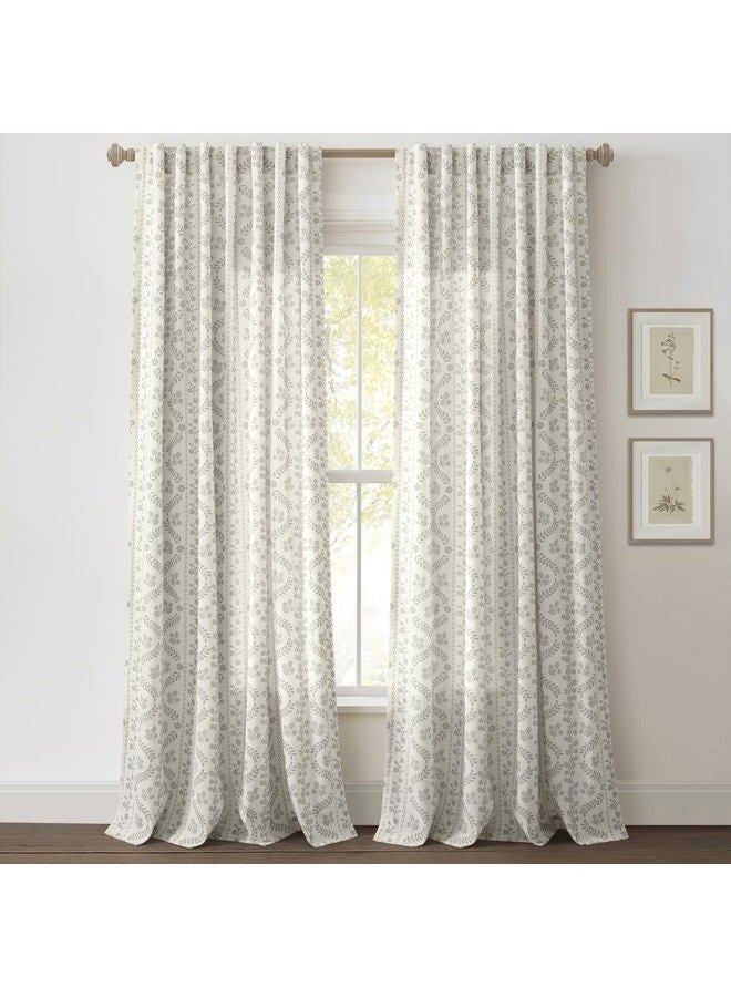 Lush Decor Doreen Delicate Floral Window Curtain Panel Pair, 52" W x 84" L, Gray - Image 2