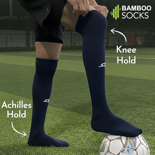 HEELIUM Bamboo Football Socks For Men & Women, Odour Free, Superior Grip & Cushioned Base, 3X Softer Than Cotton Stockings - Knee Length, Black - Image 3