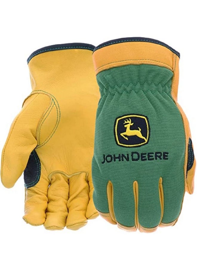 John Deere John Deere JD00008-XL Men's Top Grain Deerskin Leather Driver Gloves, Abrasion Resistant, Tan, Water Resistant, Green, X-Large  - Image 1