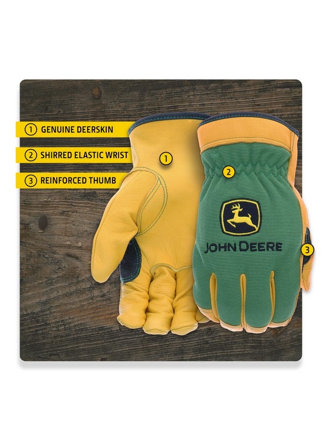 John Deere John Deere JD00008-XL Men's Top Grain Deerskin Leather Driver Gloves, Abrasion Resistant, Tan, Water Resistant, Green, X-Large  - Image 2