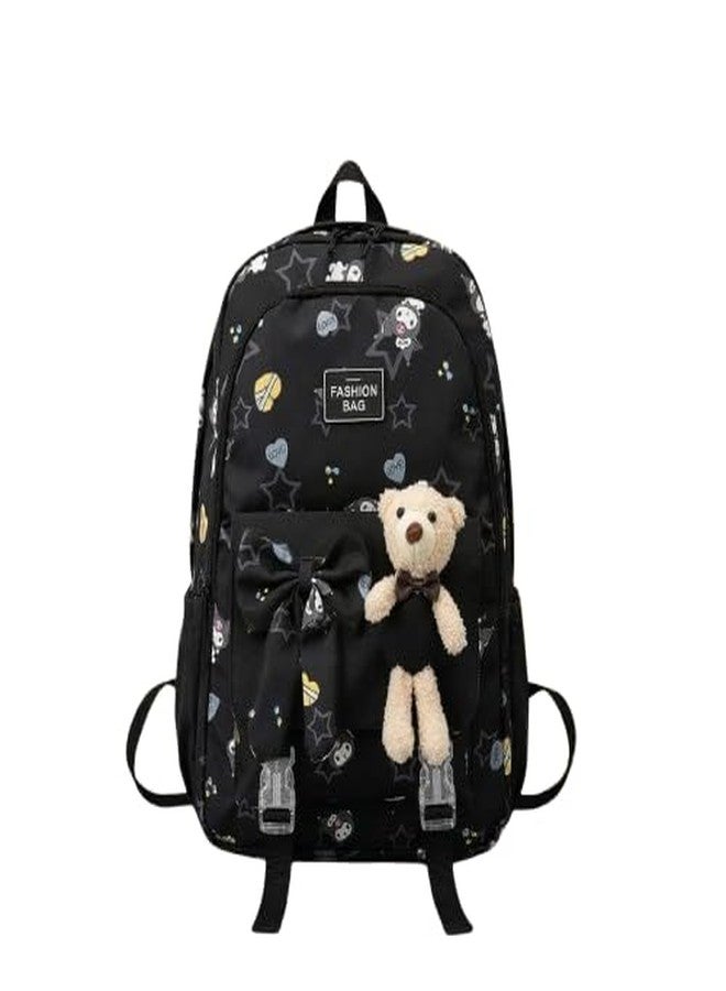 SAMRUKZONE SRZ School Bag College Bag Backpack for women Travel bag Polyester Trendy Stylish Backpack Drawstring Embroidery (BLACK_RABBIT) - Image 1