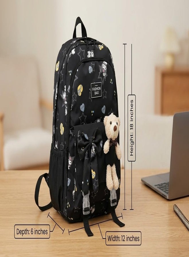 SAMRUKZONE SRZ School Bag College Bag Backpack for women Travel bag Polyester Trendy Stylish Backpack Drawstring Embroidery (BLACK_RABBIT) - Image 3