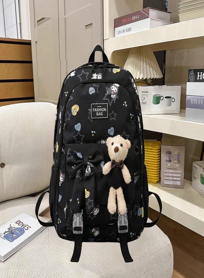 SAMRUKZONE SRZ School Bag College Bag Backpack for women Travel bag Polyester Trendy Stylish Backpack Drawstring Embroidery (BLACK_RABBIT) - Image 2