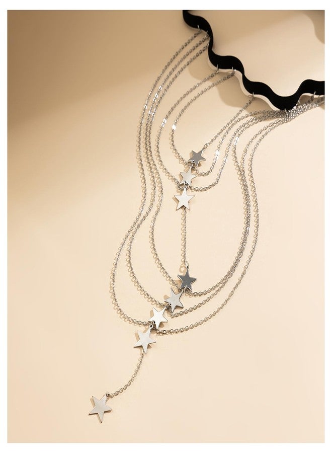 Rotaiboes Multi Layers Star Thigh Chains Jewelry,Bikini Elastic Leg Thigh Chain,Summer Beach Sequin Body Chain,Simple Butterfly Thigh Body Chain for Women Girls (Star-Silver) - Image 3