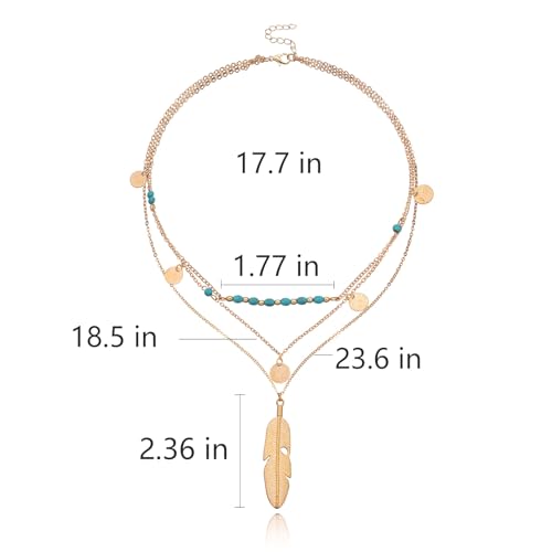 MAQVQLU Gold Layered Necklace for Women Summer Boho Layered Stacked Pendant Necklace Country Concert Necklace Turquoise Coin Long Necklace - Image 5