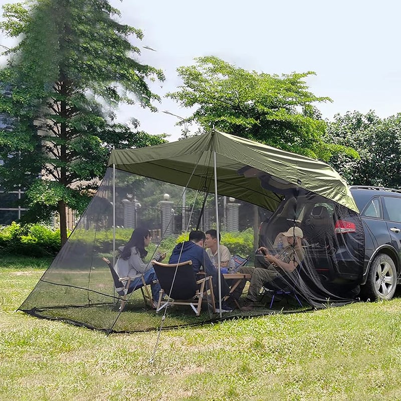 DESHVA Car Tent Awning Sun Shelter - Universal Rear Tent with Storage Bag, 3-4 Person, Outdoor Travel Camping Waterproof Roof Top Tent for SUV,Jeeps etc. 118”x78.7”x78.7”,Green - Image 1