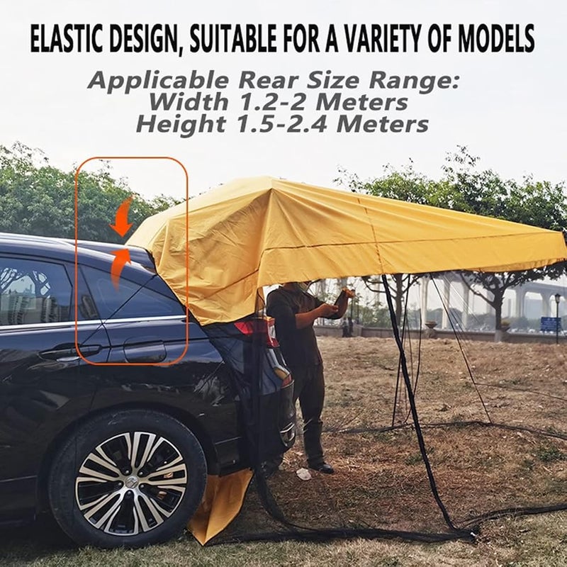 DESHVA Car Tent Awning Sun Shelter - Universal Rear Tent with Storage Bag, 3-4 Person, Outdoor Travel Camping Waterproof Roof Top Tent for SUV,Jeeps etc. 118”x78.7”x78.7”,Green - Image 3