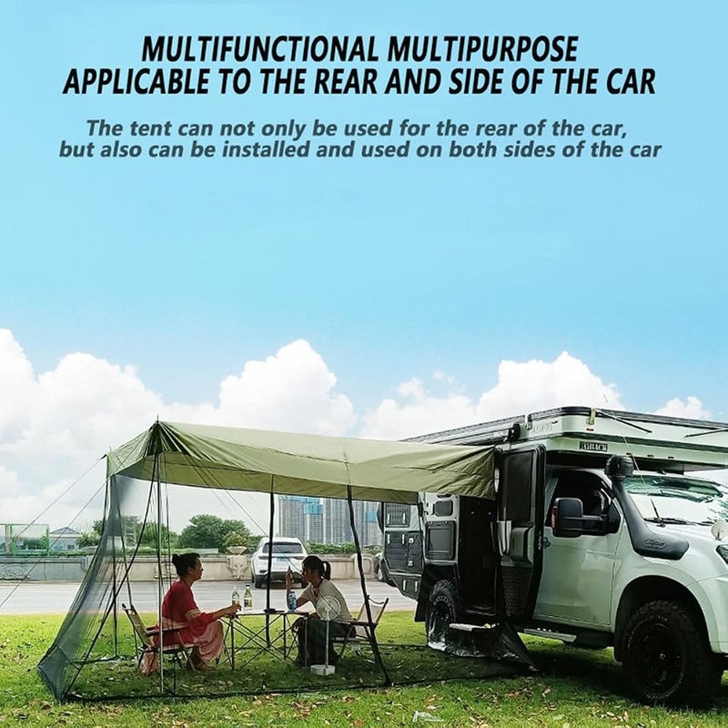 DESHVA Car Tent Awning Sun Shelter - Universal Rear Tent with Storage Bag, 3-4 Person, Outdoor Travel Camping Waterproof Roof Top Tent for SUV,Jeeps etc. 118”x78.7”x78.7”,Green - Image 4