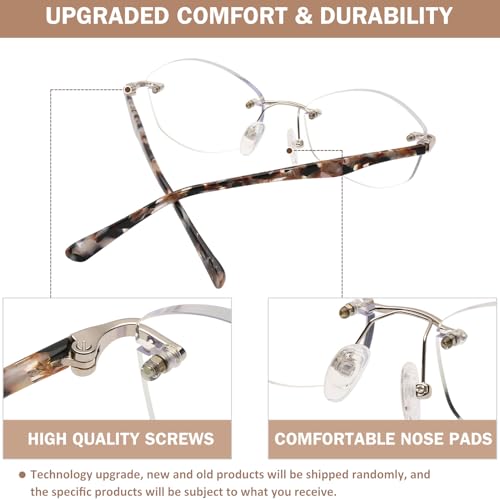 AQWANO Rimless Reading Glasses Blue Light Blocking, Women Fashion Readers Stylish Pattern Frame Anti Blue Rays Reduce Eyestrain Frameless lens, Black 1.25 - Image 4