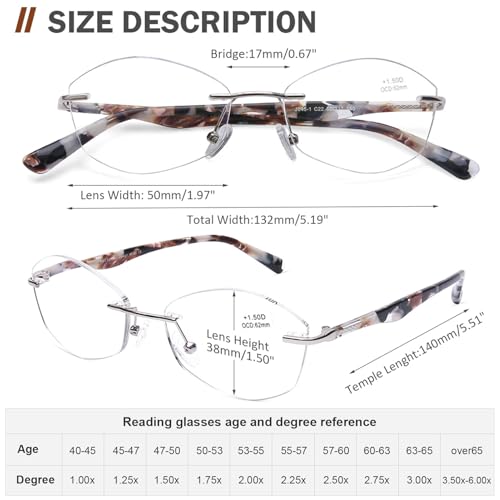 AQWANO Rimless Reading Glasses Blue Light Blocking, Women Fashion Readers Stylish Pattern Frame Anti Blue Rays Reduce Eyestrain Frameless lens, Black 1.25 - Image 3