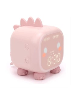 Kids Alarm Clock, Digital Alarm Clock for Kids Bedroom, Cute Dinosaur Bedside Clock Children's Sleep Trainier, Wake Up Light & Night Light with USB Alarm Clock for Boys Girls Birthday Gifts (Pink)
