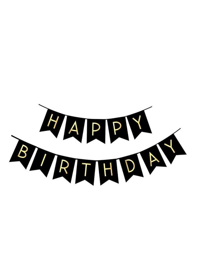 FECEDY Black Happy Birthday Bunting Banner with Shiny Gold Letters Party Supplies - Image 1