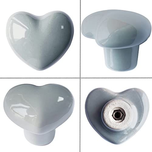 Perphin Ceramic Drawer Knobs Heart Shape Cabinet Dresser Pulls Handles with 3 Sized Screws, Kitchen Furniture Knobs for Closet Cupboard Wardrobe (6, Grey) - Image 2