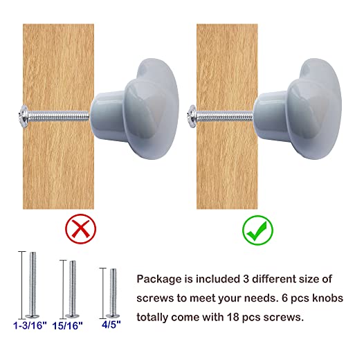 Perphin Ceramic Drawer Knobs Heart Shape Cabinet Dresser Pulls Handles with 3 Sized Screws, Kitchen Furniture Knobs for Closet Cupboard Wardrobe (6, Grey) - Image 4