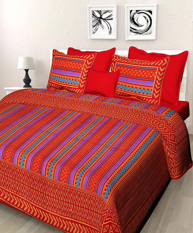 Meejoya 100 Cotton Rajasthani Jaipuri Traditional King Size Double Bed Bedsheet with 2 Pillow Covers Red Jaipuri Bedsheet15