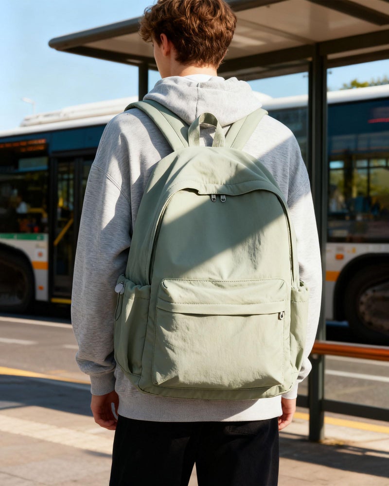BJLFS Green Cute School Backpack with Laptop Compartment Small Travel Laptop Backpack for Women Men Waterproof College Backpack Simple School Bag for Teens Girls Boys - Image 2