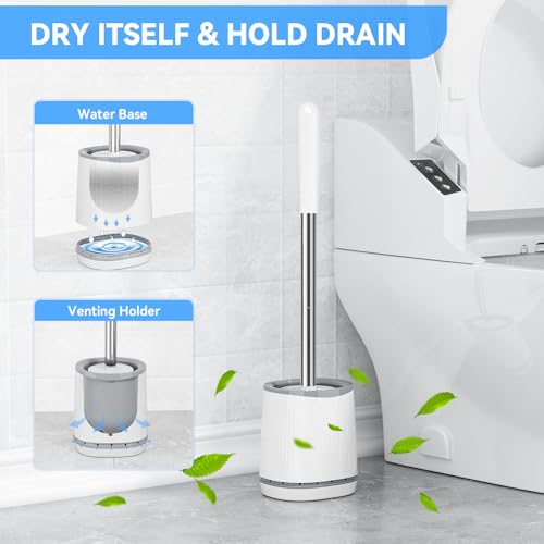 TRENTI Toilet Brush and Holder Set Bristles Bowl Brush Head with Ventilated Holder Wall Mounted Compact Set for Bathroom Deep Cleaning - Image 3