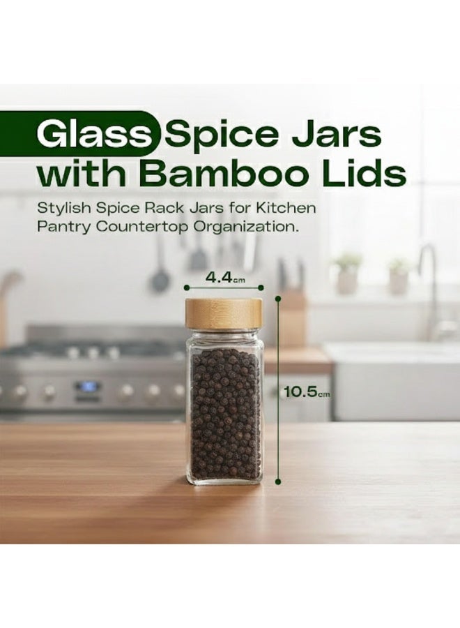 "Symmetry Series" Glass Spice Jars – Set of 12 with Sustainable Bamboo Lids & Spice Labels - Image 4