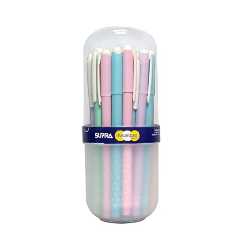 Supra Macroon 0.7 Gel Pen Capsule Pack | 5 Pastel Shades Body Design | Quick Drying & Smudge Free Ink | Blue Ink, Pack of 30 - Image 1